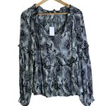 NWT Sofia Jeans Blouse Womens S Gray Snake Print Ruffle Boho Whimsigoth Witchy Photo 1