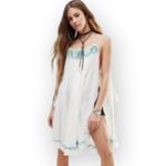 Free People Heat Wave Mini Dress Women's Small Ivory Tunic Babydoll Embroidered Photo 11