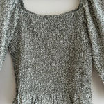 Paper Crane Smocked Floral Blouse, Puff Sleeve Green Fall Top, Size Medium Photo 14