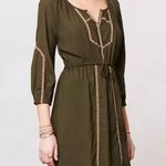 Anthropologie Edme and Esyllte Olive Peasant Boho Dress Ribbon Trim cottage M Photo 0