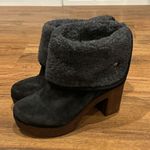 Eric Michael  Boots Womens 6 Faux Fur Fold Over Black Suede Wood Heel Size 36 Photo 0