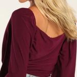 Lulus NWT Anything But Average Plum Purple Ruched Balloon Sleeve Bodysuit Large Photo 1