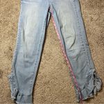 Paige  Hoxton Light Wash High Rise Ruffled Straight Ankle Crop Stretch Jeans Photo 9