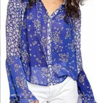 Free People NWT  Floral Blouse Bell Sleeve Bohemian‎ Rosalie Wrap Top Blue Size S Photo 0