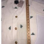Gem Size XS Cardigan Ribbed Winter White Embroidered Long Sleeve Cropped NEW Photo 4