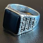 Natural black obsidian S925 silver ring size 8.5 Photo 2