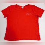 Ella Moss Valentine Red Love Embroidery Short Sleeve Casual Cotton Tee Shirt Top Photo 0