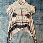 Rachel Zoe  Ivory Pink Gray Striped Long Sleeve Open Front Knit Cardigan Large Photo 4