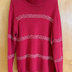 Liz Claiborne Red Knit Turleneck Sweater Festive Braided Detail Women XL Photo 0