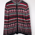 Breckenridge  Full Zip 100% Cotton Red Black Cardigan Sweater‎ Women's Size Small Photo 0