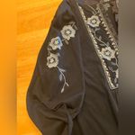 Black Embroidered Women's Top w satin details boho summer business casual cotton Size L Photo 8