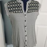 Pleione Sleeveless Black & White Contrasting Stripes Casual Top Size Medium Photo 0