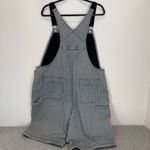 Duluth Trading Bibs Railroad Pin Stripe Rootstock Gardening Shorts Overalls XL Blue Photo 4