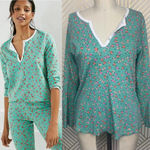 Anthropologie Roberta Roller Rabbit Blooms Pajama Top Tee Henley Floral Green Size US Small‎ Photo 1