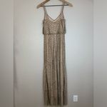 Adrianna Papell Beaded Sequin Nude Beige Art Deco 20’s Gatsby Dress Gown size 2 Photo 10