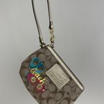 Coach Brown Logo Vibrant Graphic Studded Mini Wristlet Wallet Purse Photo 1