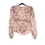 Lush Clothing NWT Lush Floral V-Neck Long Sleeve Open Cut Out Back Satin Blouse SMALL Photo 2
