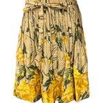 Ann Taylor LOFT Womens Skirt Size 12 Beige Yellow Floral Pleats Tie Waist Cotton Photo 0