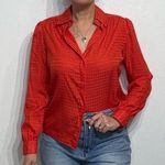 St. John  Red Houndstooth Silk Button Down Blouse Sz 6 Photo 0
