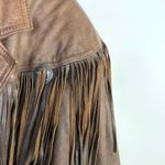 Vintage 80s Western Leather Jacket Fringe Laced Brown Boho Rodeo Cowboy Biker L Size L Photo 2