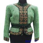 Cache Green Plaid Elaborate Embellished Top Jacket Lined Velvet Trim NWT $238 Photo 6