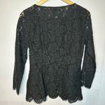 Ecru Black Lace Scallop Hem Lined Blouse Women's Medium / 8 Photo 3