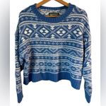 American Eagle Sweater Women Blue White Cropped Pullover Knit Winter Y2K Ski XL Photo 0