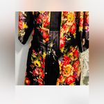 Japanese Floral Kimono SZXL Black Robe colorful Belt AND Matching Pants Satin Size XL Photo 6