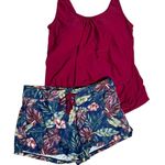 Aqua‎ EVe Floral Blue boy Shorts and Red Tank Top bikini tankini Set Large Photo 0