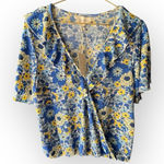 MELLODAY NWT  Floral Wrap Blouse in Blue and Yellow Photo 0