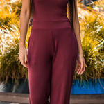 Aria Lattner Everyday Cuffed Jumpsuit in Merlot Size Large Red Photo 0