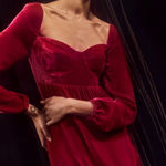 Reformation  Chestnut Velvet Babydoll Dress Womens Size 6 Sweetheart Neck Mini Photo 0