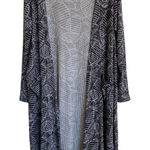 LuLaRoe  XL Kimono Duster Open Front Cardigan Black White Abstract Lightweight Photo 0