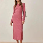 Reformation  Dusty Rose Rust Benedict Sweater Ribbed Midi Maxi Dress Size XL Photo 9