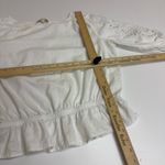 Cynthia Rowley  Top Womens Medium White Embroidered Sleeve Peplum Blouse Linen Photo 7