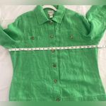 Chico's 100% Linen Button Down Shirt Jacket Sz 2 US L Kelly Green Long Sleeve Photo 7