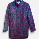 Loft Ann Taylor Red Leopard Print, Funnel Neck, Navy Blue Coat size M Photo 0