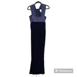 Eliza J Women's Navy Twist Neck Half Satin Half Velour Maxi Gown Dress Size 6 Photo 1