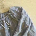 J.Crew Blue White Dotted Peasant Blouse Top Womens XS Tie Neck Elastic Hem Photo 2