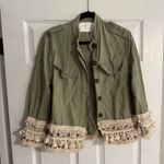 ZARA  Green Crochet Fringe Trim Button Front Pockets Long Sleeve Jacket Photo 0