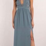 Tobi Slate Grey-Blue Lace Backless Maxi Dress Photo 0