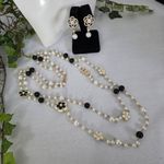 Boutique Gold and Pearl Necklace Reversible Flowers and Camellia Flower with Earrings Set Photo 1