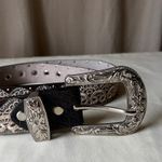 Vintage Western Leather Belt Embroidered Floral Scroll Buckle Brown Silver L Size L Photo 4