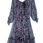 Vintage Union Made Pleated Midi Dress Size 4 Dark Floral Purple Fairy 70s 80s Photo 4
