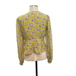 Intermix  Floral Print Silk Top Blouse Long Sleeve Yellow Gray Size 2 Photo 8