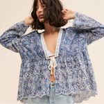 Free People Ethereal Romantic Cottage Eyelet Lace Anissa Bed Jacket Blue Large Photo 2