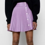 ZARA  Lilac Vegan Faux Leather Pleated Mini Skirt Size XS Bloggers Fave RARE‎ Photo 0