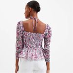 French Connection  Floral Halter Peplum Top Smocked Pink Purple Size Large New‎ Photo 2