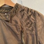 Free People Military Cutwork Eyelet Moto Jacket Olive Cotton Linen Blend Size 6 Photo 5