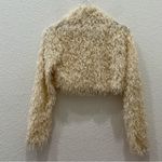 Akira Beige Shaggy Fringe Lace Ribbon Mock
Neck Long Sleeve Crop Top Size L Photo 1